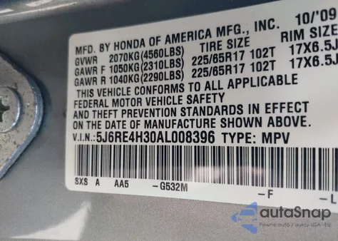 2010 Honda Cr-V Lx из США, поврежденный, VIN 5J6RE4H30AL008396